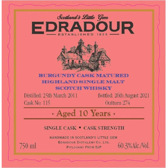 Edradour Distillery 10 Year Old Burgundy Cask Matured Scotch