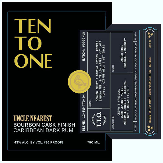 Ten To One Uncle Nearest Bourbon Cask Finish Dark Rum