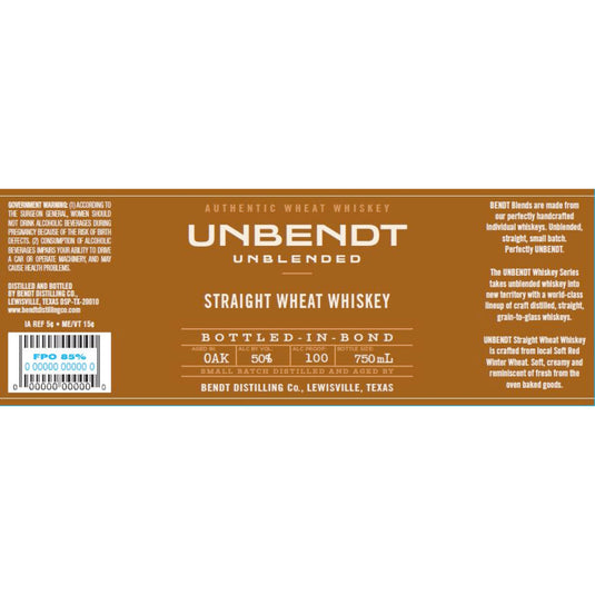 Unbendt Bottled in Bond Straight Wheat Whiskey